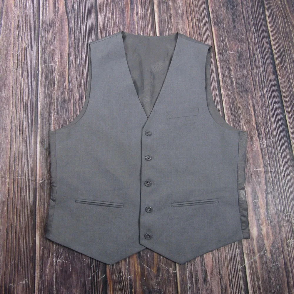 Suit Vest Mens‎ 40 Gray Solid Polyester Viscose 2 Piece Belted Formal Waistcoat